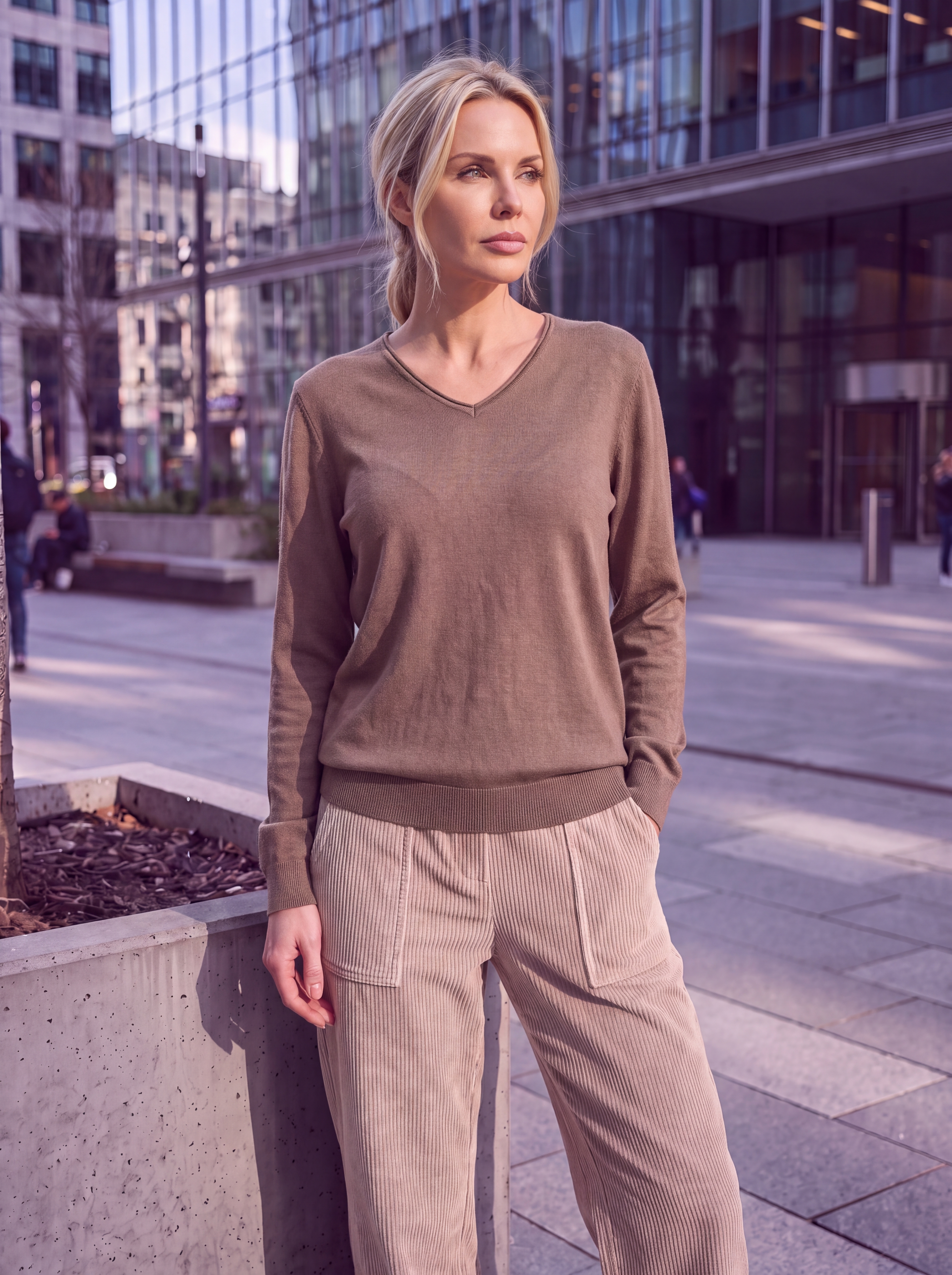 Dámsky pulóver s V-éčkovým výstrihom H.WINTER MOCCA BROWN stredne hnedá s.WEAR 6
